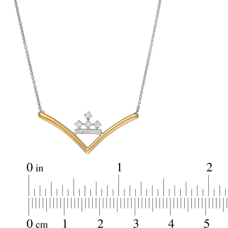Main Image 4 of Peoples Private Collection 0.10 CT. T.W. Diamond "V" Shaped Necklace in 10K Two-Tone Gold