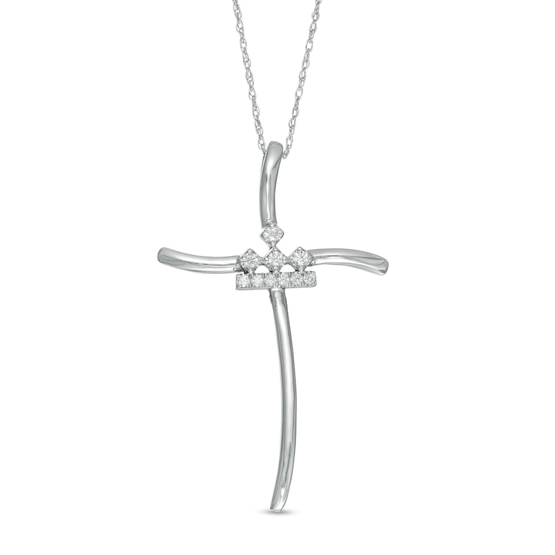 Peoples Private Collection 0.10 CT. T.W. Diamond Curved Cross Pendant in 10K White Gold