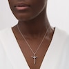 Thumbnail Image 2 of Peoples Private Collection 0.10 CT. T.W. Diamond Curved Cross Pendant in 10K White Gold