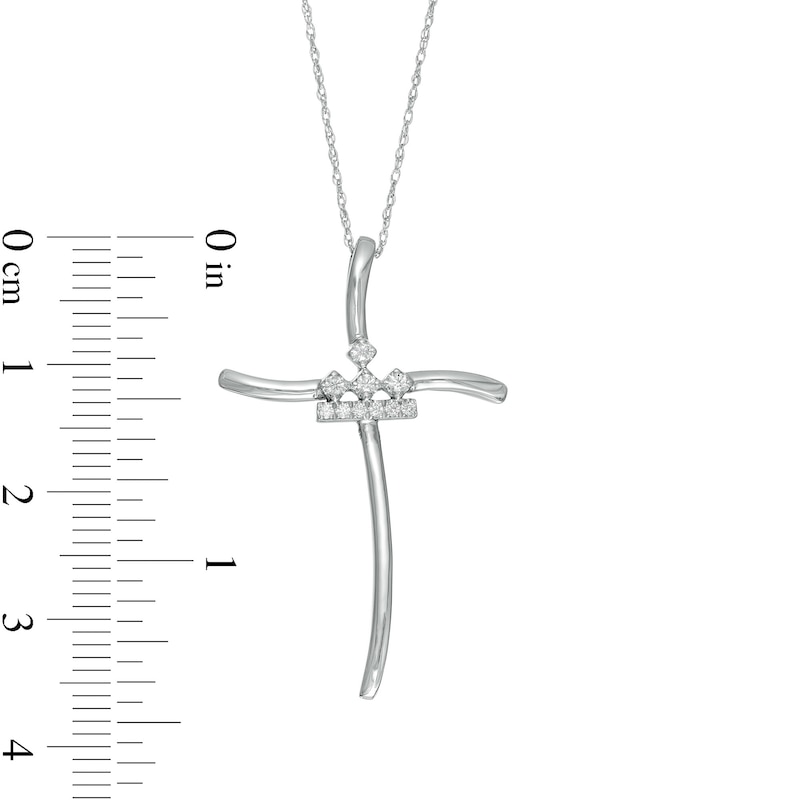 Peoples Private Collection 0.10 CT. T.W. Diamond Curved Cross Pendant in 10K White Gold