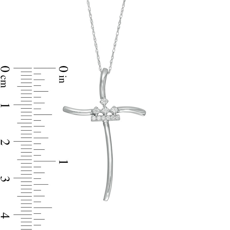Main Image 3 of Peoples Private Collection 0.10 CT. T.W. Diamond Curved Cross Pendant in 10K White Gold