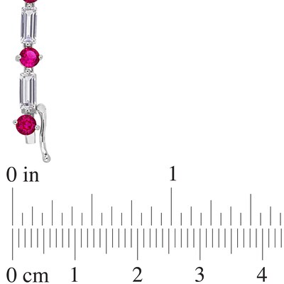 Baguette Lab-Created White Sapphire and Ruby Alternating Bracelet in Sterling Silver - 7.25"