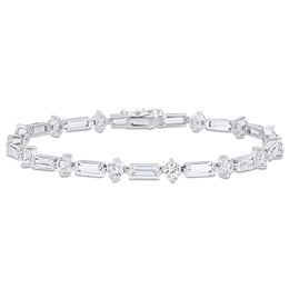 Baguette and Round White Lab-Created Sapphire Alternating Bracelet in Sterling Silver - 7.25"