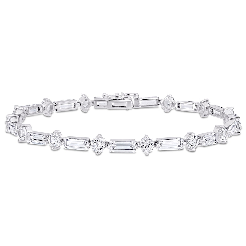 Baguette and Round White Lab-Created Sapphire Alternating Bracelet in Sterling Silver - 7.25"
