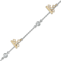 Peoples Private Collection 0.33 CT. T.W. Diamond Station Alternating Crown Bracelet in 10K Two-Tone Gold - 7.25&quot;