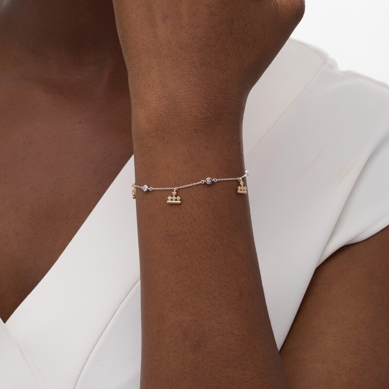 Main Image 2 of Peoples Private Collection 0.33 CT. T.W. Diamond Station Alternating Crown Bracelet in 10K Two-Tone Gold - 7.25"