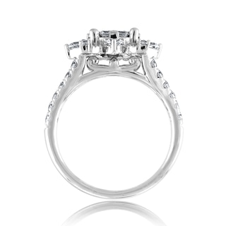 1.50 CT. T.W. Multi-Diamond Floral Frame Split Shank Engagement Ring in 14K White Gold