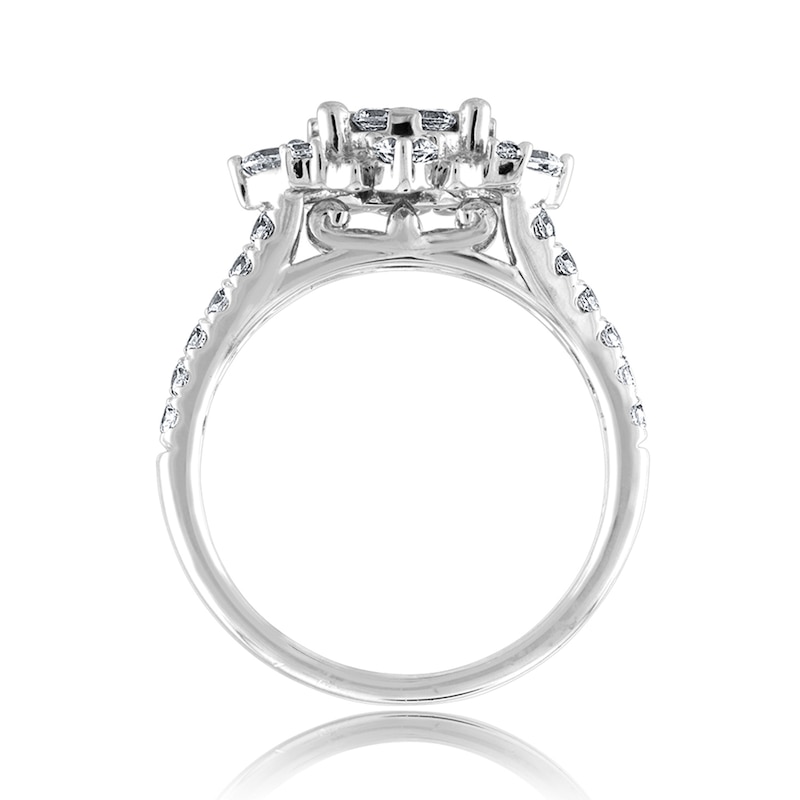 1.50 CT. T.W. Multi-Diamond Floral Frame Split Shank Engagement Ring in 14K White Gold