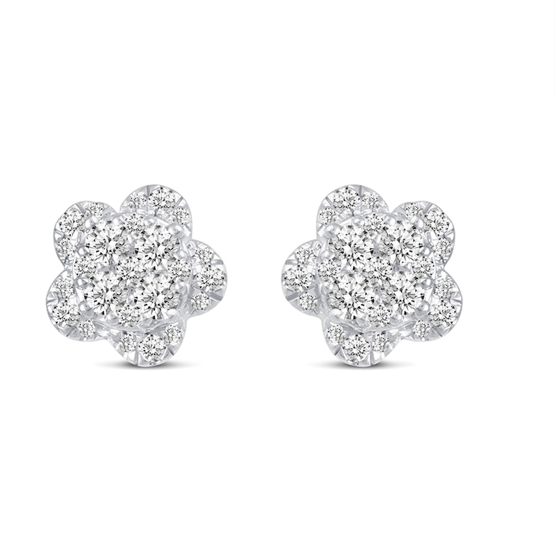 0.50 CT. T.W. Multi-Diamond Flower Stud Earrings in 14K White Gold