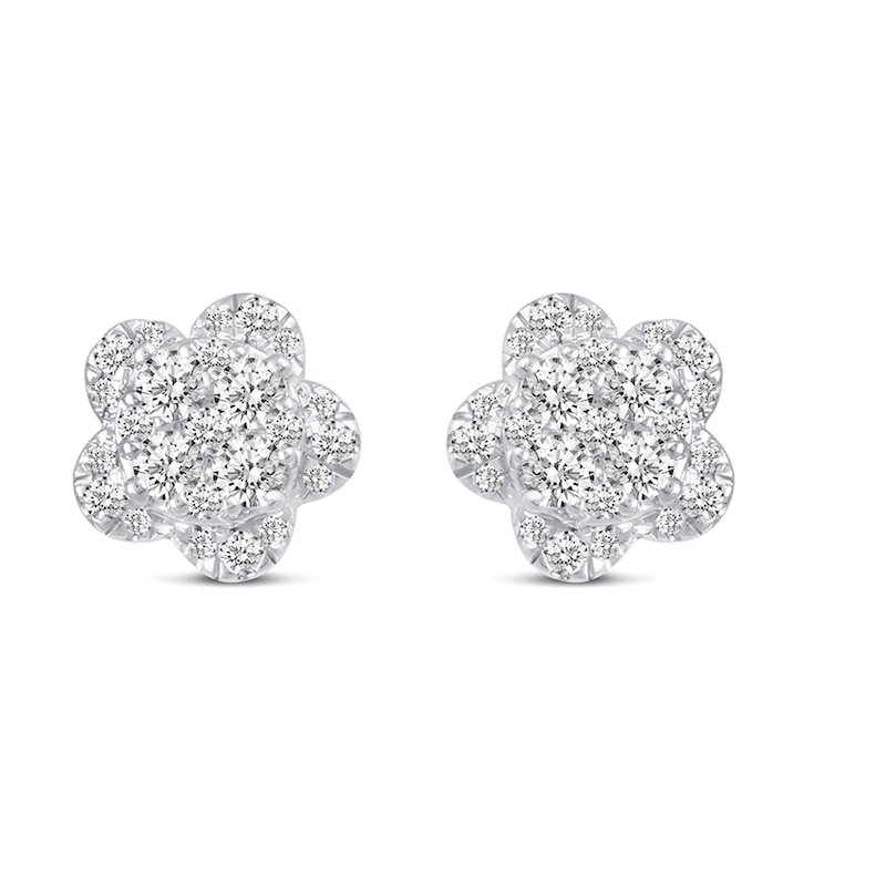 Main Image 1 of 0.50 CT. T.W. Multi-Diamond Flower Stud Earrings in 14K White Gold