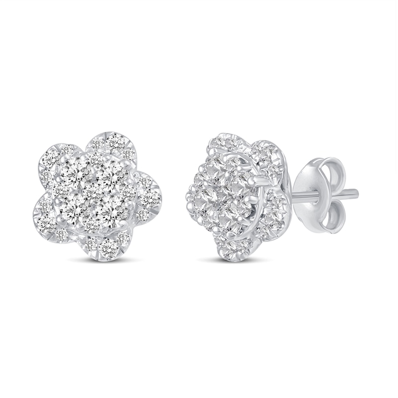 Main Image 2 of 0.50 CT. T.W. Multi-Diamond Flower Stud Earrings in 14K White Gold