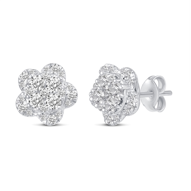 0.50 CT. T.W. Multi-Diamond Flower Stud Earrings in 14K White Gold ...