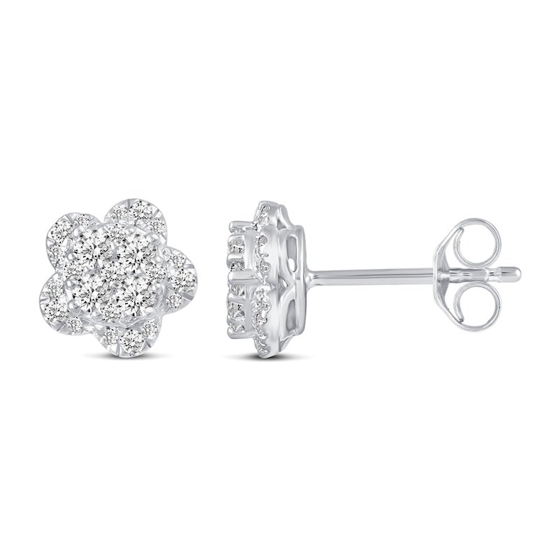 Main Image 3 of 0.50 CT. T.W. Multi-Diamond Flower Stud Earrings in 14K White Gold