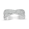 Thumbnail Image 0 of 0.45 CT. T.W. Baguette and Round Diamond Crossover Anniversary Band in 10K White Gold