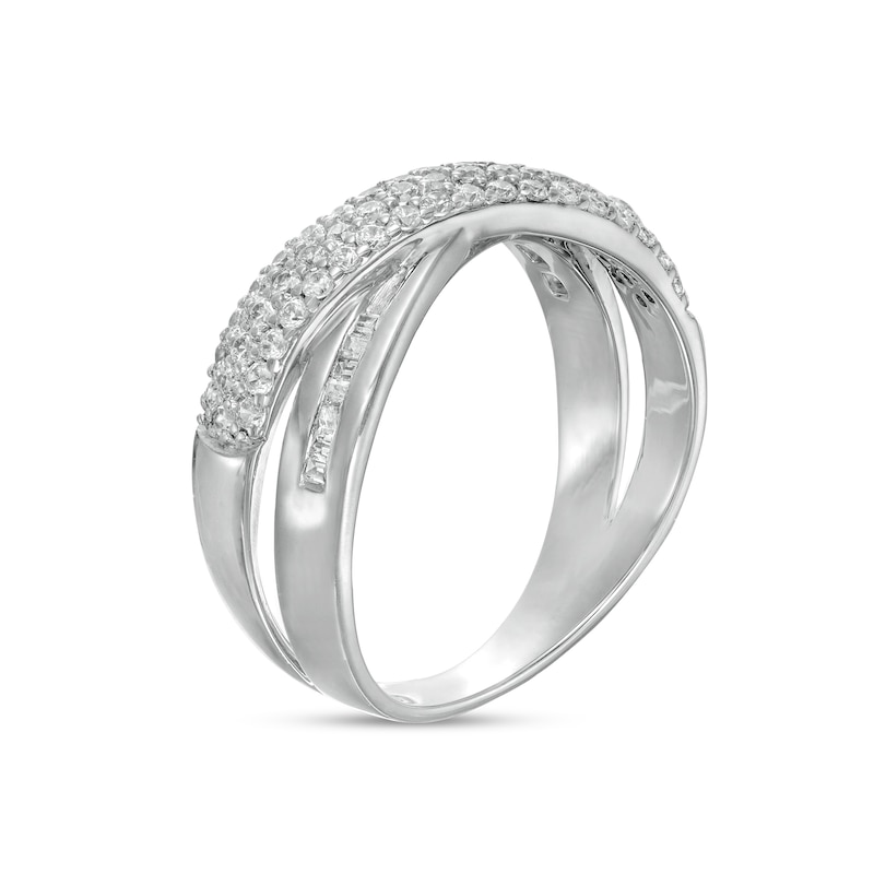 0.45 CT. T.W. Baguette and Round Diamond Crossover Anniversary Band in 10K White Gold