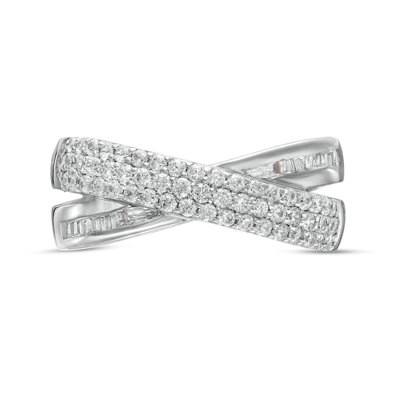 0.45 CT. T.W. Baguette and Round Diamond Crossover Anniversary Band in 10K White Gold