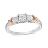 Thumbnail Image 0 of 0.58 CT. T.W. Princess-Cut Diamond Three Stone Rose-Tone "X" Shank Ring in 10K Two-Tone Gold