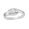 Thumbnail Image 0 of 0.69 CT. T.W. Princess-Cut and Round Diamond Three Stone Bypass Ring in 10K White Gold