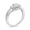 Thumbnail Image 2 of 0.69 CT. T.W. Princess-Cut and Round Diamond Three Stone Bypass Ring in 10K White Gold