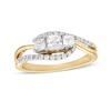 Thumbnail Image 0 of 0.69 CT. T.W. Princess-Cut and Round Diamond Three Stone Bypass Ring in 10K Gold