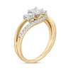 Thumbnail Image 2 of 0.69 CT. T.W. Princess-Cut and Round Diamond Three Stone Bypass Ring in 10K Gold