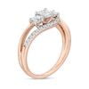 Thumbnail Image 2 of 0.69 CT. T.W. Princess-Cut and Round Diamond Three Stone Bypass Ring in 10K Rose Gold