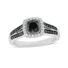 Thumbnail Image 0 of 0.70 CT. T.W. Black Enhanced and White Diamond Cushion Frame Split Shank Engagement Ring in 10K White Gold