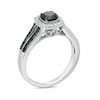 0.70 CT. T.W. Black Enhanced and White Diamond Cushion Frame Split Shank Engagement Ring in 10K White Gold