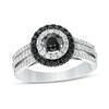 Thumbnail Image 1 of 0.70 CT. T.W. Black Enhanced and White Diamond Double Frame Multi-Row Engagement Ring in 10K White Gold