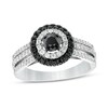 Thumbnail Image 0 of 0.70 CT. T.W. Black Enhanced and White Diamond Double Frame Multi-Row Engagement Ring in 10K White Gold