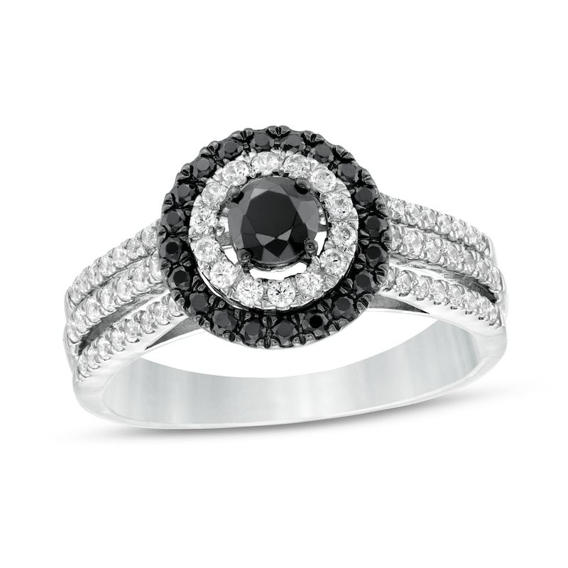 0.70 CT. T.W. Black Enhanced and White Diamond Double Frame Multi-Row Engagement Ring in 10K White Gold