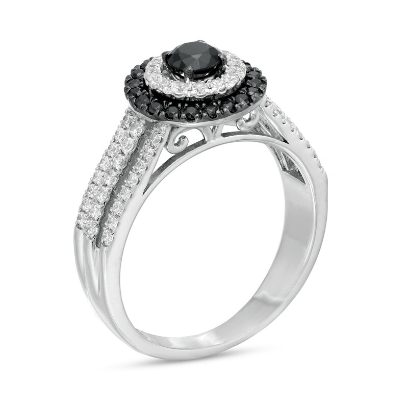 Main Image 3 of 0.70 CT. T.W. Black Enhanced and White Diamond Double Frame Multi-Row Engagement Ring in 10K White Gold