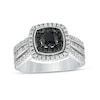 Thumbnail Image 0 of 0.98 CT. T.W. Black Enhanced and White Diamond Cushion Frame Multi-Row Engagement Ring in 10K White Gold