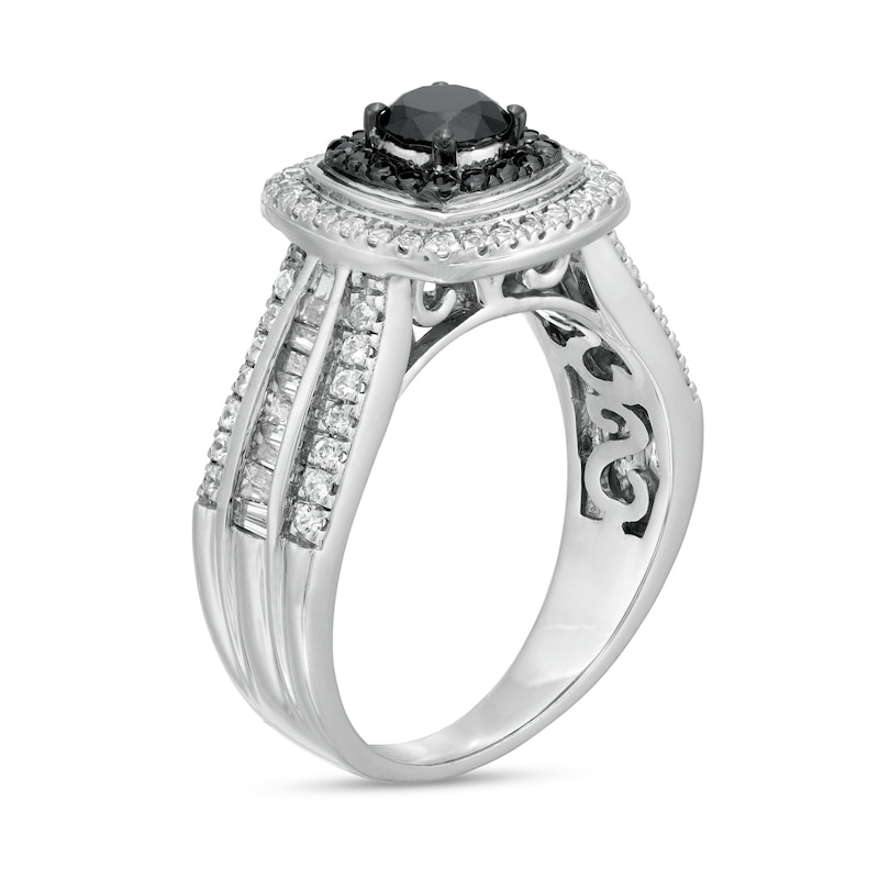 0.98 CT. T.W. Black Enhanced and White Diamond Cushion Frame Multi-Row Engagement Ring in 10K White Gold