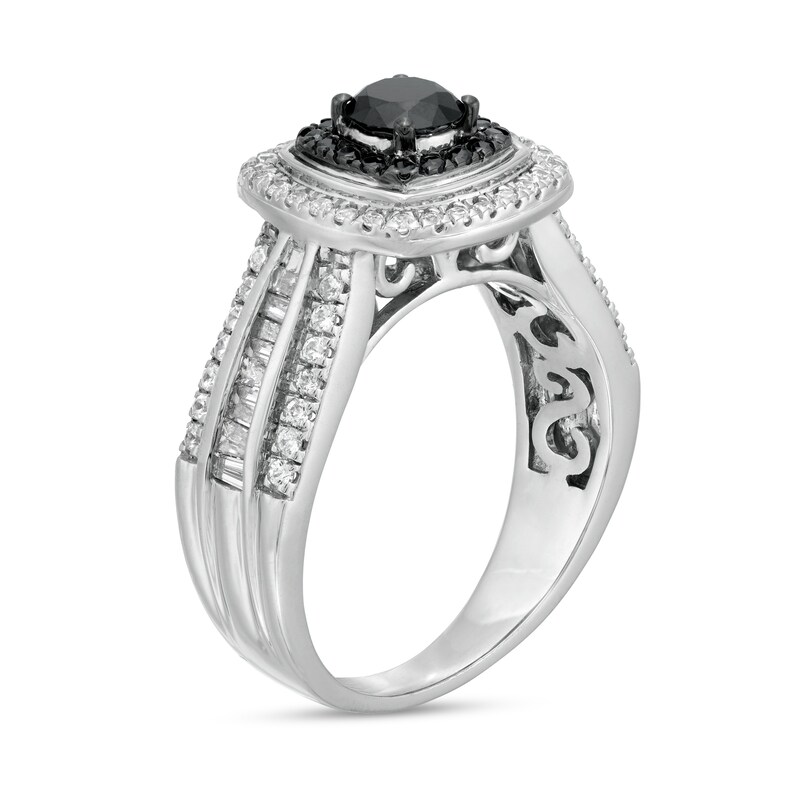 0.98 CT. T.W. Black Enhanced and White Diamond Cushion Frame Multi-Row Engagement Ring in 10K White Gold