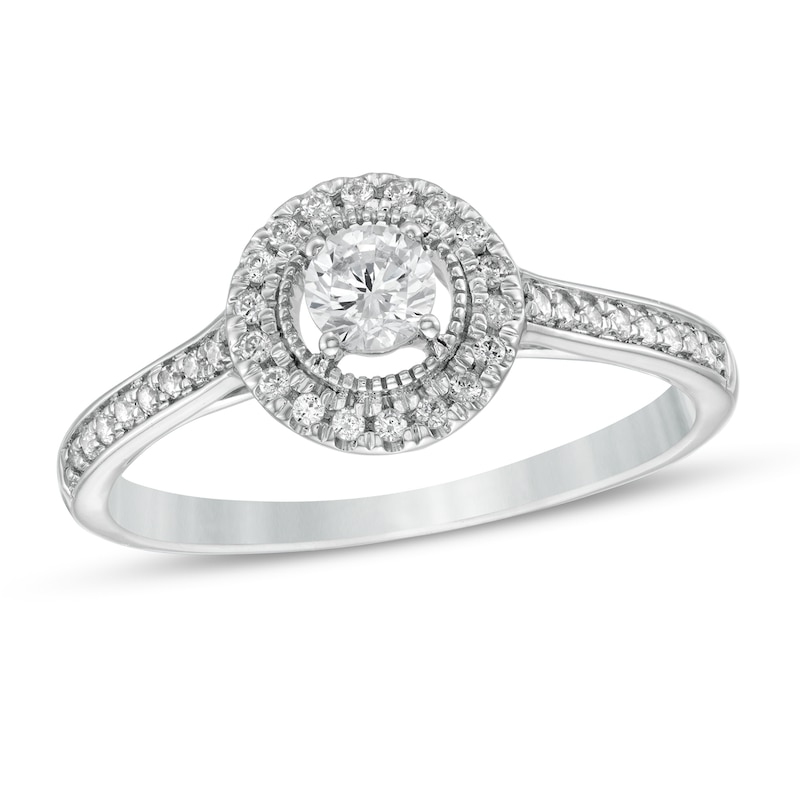 0.29 CT. T.W. Diamond Frame Vintage-Style Engagement Ring in 10K White Gold