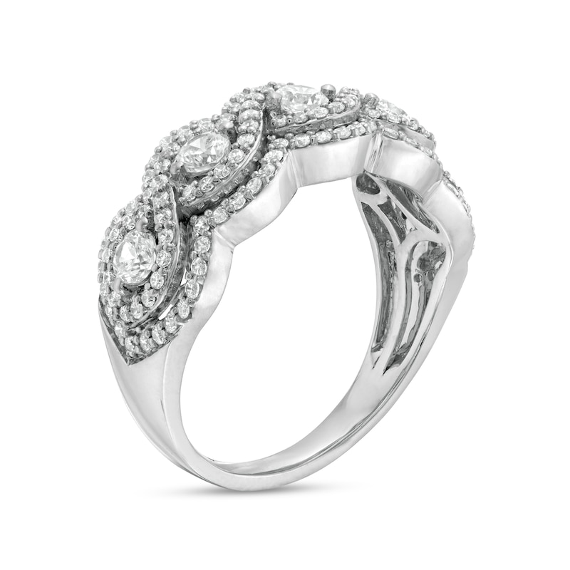 0.95 CT. T.W. Diamond Five Stone Twist Scallop Edge Ring in 10K White Gold