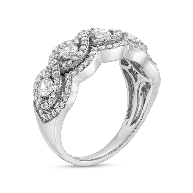 0.95 CT. T.W. Diamond Five Stone Twist Scallop Edge Ring in 10K White Gold