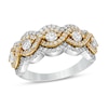 Thumbnail Image 0 of 0.95 CT. T.W. Diamond Five Stone Twist Scallop Edge Ring in 10K Two-Tone Gold