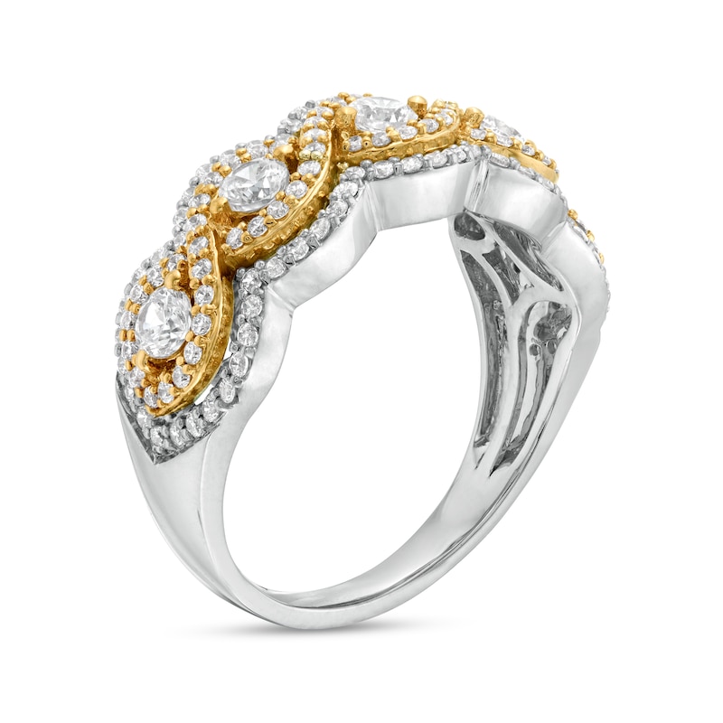 0.95 CT. T.W. Diamond Five Stone Twist Scallop Edge Ring in 10K Two-Tone Gold
