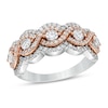 Thumbnail Image 0 of 0.95 CT. T.W. Diamond Five Stone Twist Scallop Edge Ring in 10K Two-Tone Gold