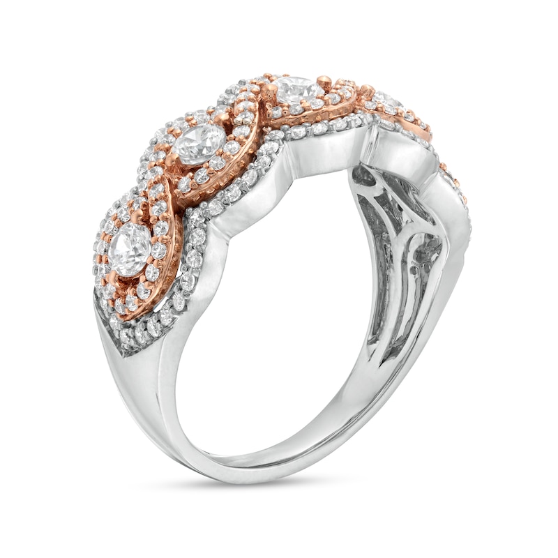 0.95 CT. T.W. Diamond Five Stone Twist Scallop Edge Ring in 10K Two-Tone Gold