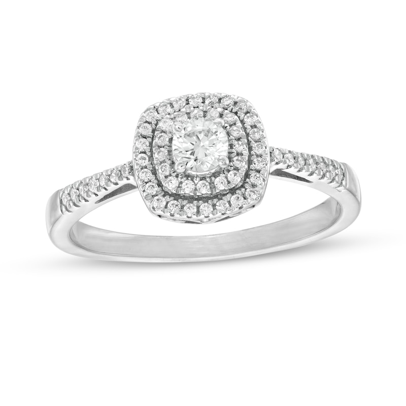 0.29 CT. T.W. Diamond Double Cushion Frame Engagement Ring in 10K White Gold