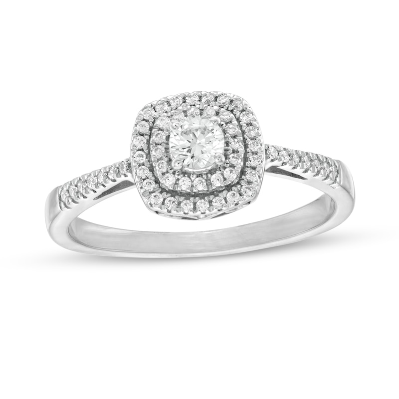 0.29 CT. T.W. Diamond Double Cushion Frame Engagement Ring in 10K Gold|Peoples Jewellers