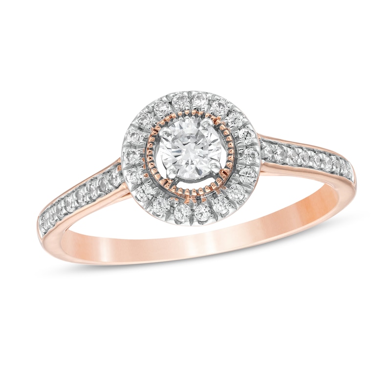 0.29 CT. T.W. Diamond Frame Vintage-Style Engagement Ring in 10K Rose Gold