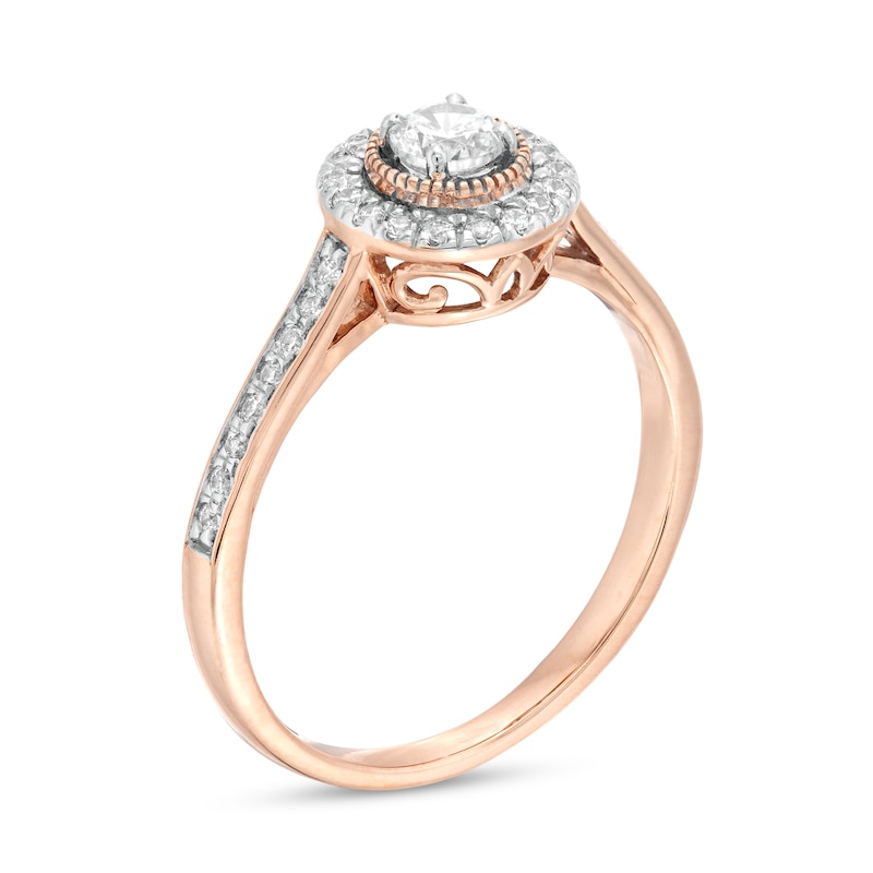 Main Image 3 of 0.29 CT. T.W. Diamond Frame Vintage-Style Engagement Ring in 10K Rose Gold