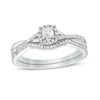 Thumbnail Image 1 of 0.23 CT. T.W. Diamond Frame Twist Shank Bridal Set in Sterling Silver