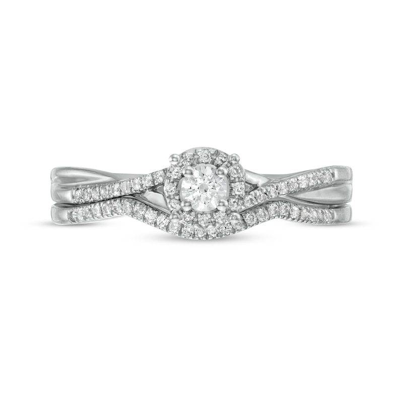 Main Image 3 of 0.23 CT. T.W. Diamond Frame Twist Shank Bridal Set in Sterling Silver