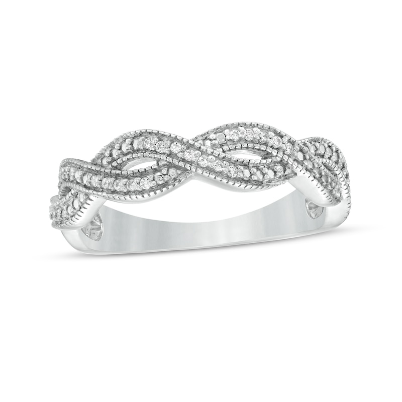 Main Image 1 of 0.04 CT. T.W. Diamond Vintage-Style Twist Shank Anniversary Band in Sterling Silver