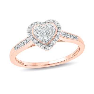0.18 CT. T.W. Multi-Diamond Heart-Shape Frame Promise Ring in 10K Rose Gold